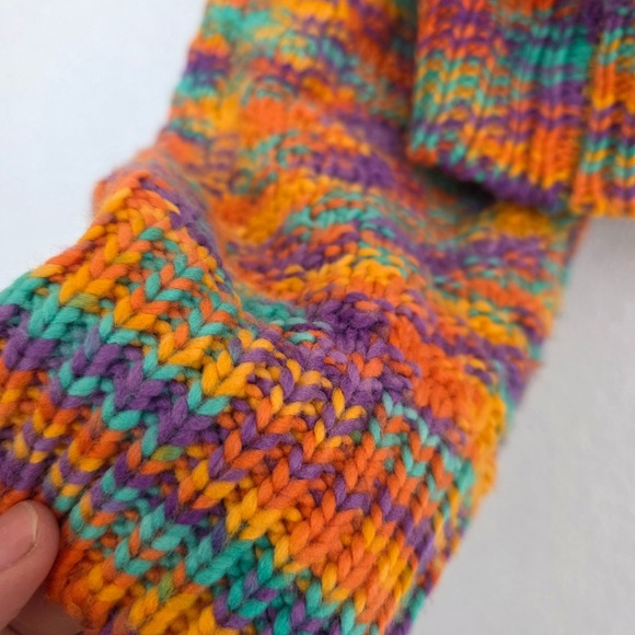 Colorful Marled Knit Open Cropped Cardigan Sweater Women heavy crochet knit - Picture 4 of 4